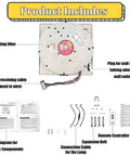 Heavy Duty Electric Chain Hoist With Protective Cover, 220 Pound Capacity And 19 Foot Lift product components including lighting lifter and diagram.