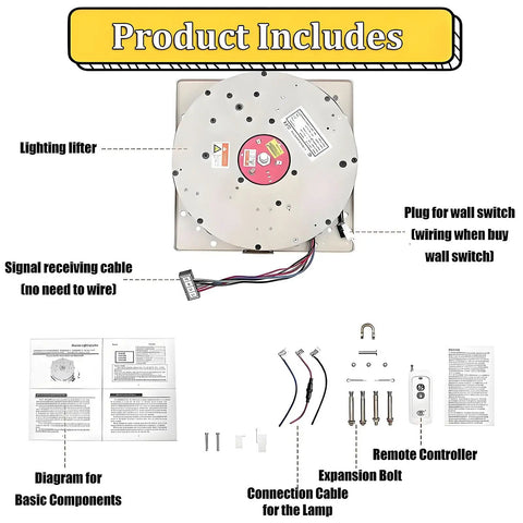 Heavy Duty Electric Chain Hoist With Protective Cover, 220 Pound Capacity And 19 Foot Lift product components including lighting lifter and diagram.