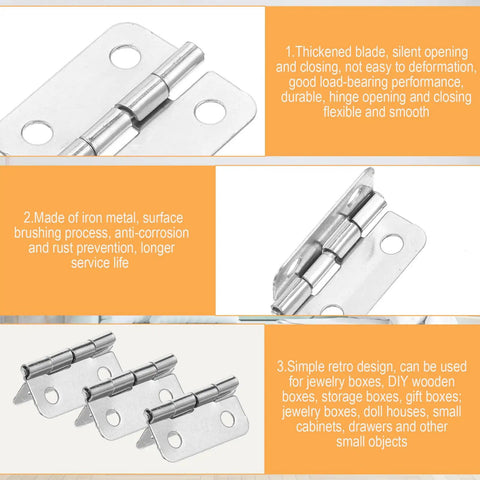 One Hundred Pack Mini Metal Hinges For Jewelry Boxes And Wood Crafts, 19X16 Mm Steel Brackets With 180 Degree Swing, Heavy Hitter Diy Cabinet Fittings Plus Four Hundred Screws example showing smooth hinge opening.