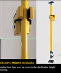 Telescopic mount for Top Shelf Green Beam Cross Line Laser Bundle, adjustable up to 120 inches for optimal job site use.