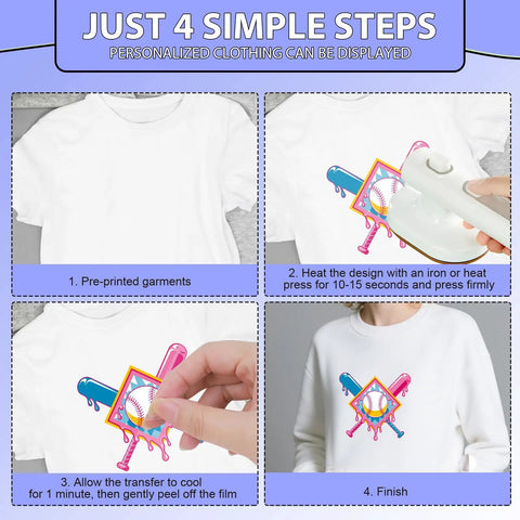 Steps to apply DTF Transfers Ready To Press 30 Sheets Ice Cream Drip Baseball Iron On Patches For T Shirts Funny Sports Heat Transfer Decals