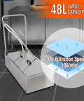 Heavy Duty Foldable Deep Fryer Oil Filter Machine With Fast Flow Pump And Kitchen Ready Design Helping Busy Restaurant Crews Clean Their Grease Without Breaking A Sweat featuring large 48L capacity and filtration details.