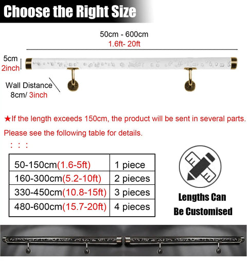 Clear Acrylic Railing Panels With Heavy Duty Silver Brackets Cut To Length From Half Meter On Up For Patios And Stairs Built Tough No Sweat Diy Assembly shown with size options and mounting details.