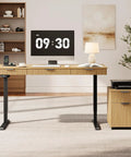 Smooth Operator Electric Standing Desk With Slim File Cabinet 63 Inch Height Adjustable Sit Stand Work Table with monitor and lamp