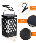 Multicolor Outdoor Solar Lanterns Pack Of 2 Waterproof Hanging Lights With 9 Modes And Flickering Flame showing features
