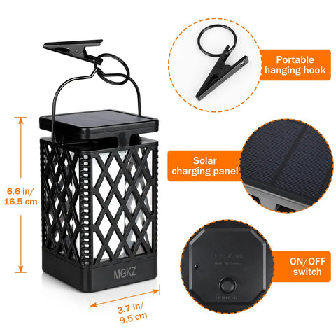 Multicolor Outdoor Solar Lanterns Pack Of 2 Waterproof Hanging Lights With 9 Modes And Flickering Flame showing features