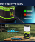 Rechargeable LED Camping Lanterns Beast Bright 1000 Lumens With Four Modes 4400mAh Power Bank IPX4 Waterproof shown charging devices