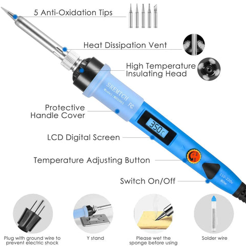 80W LCD Soldering Iron Kit With Adjustable Temperature Pro Grade Quick Heat Ceramic Thermostatic Design Digital Solder Gun