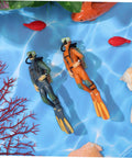Set Of 2 Cool Realistic Scuba Diver Figures For Your Fish Tank, PVC Aquarium Decor Ornaments placed on underwater background