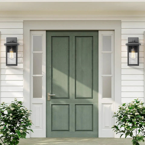 2 Pack Outdoor Wall Sconces Lantern Lights With Seeded Glass In Black Finish, weatherproof aluminum exterior fixtures by door, IP44 rated