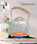 3 Liter Teapot With Loud Whistle Stainless Steel Stove Top Kettle With Wood Pattern Folding Handle Green Food Grade Teapot