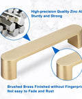 Brushed Brass Cabinet Handles 4 Pack Gold Drawer Pulls For Kitchen Furniture Cupboard 3-3/4 Inch 96mm Hole Spacing