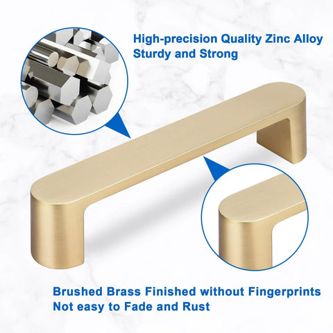 Brushed Brass Cabinet Handles 4 Pack Gold Drawer Pulls For Kitchen Furniture Cupboard 3-3/4 Inch 96mm Hole Spacing