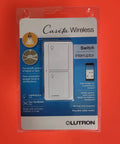 Wireless Light And Fan Control Switch With Two Button Pico Remote in packaging, shown on orange background