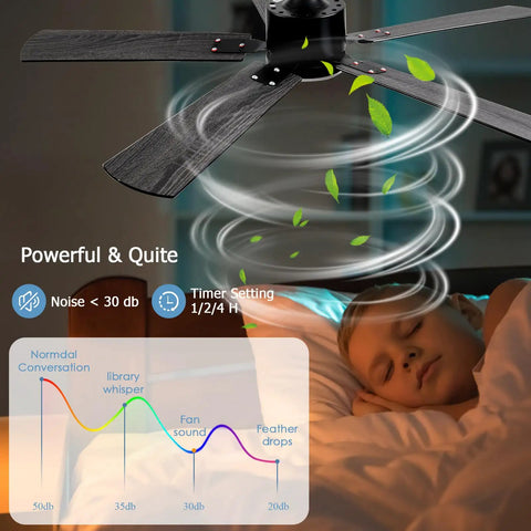 52 Inch Modern Ceiling Fan With Lights App Remote Control Low Profile Reversible DC Motor 6 Speeds For Indoor Outdoor