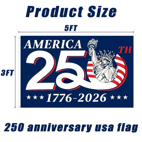 250th Anniversary American Flag 3x5 Ft For Independence Day Outdoor Decor, blue design, Statue of Liberty, 1776-2026
