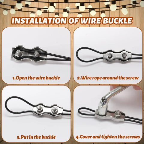 Installation instructions for All In One Outdoor String Light Hanging Kit With 300 Ft Nylon Coated Stainless Steel Cable And Essential Accessories