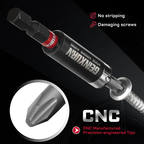 Heavy Duty 101 Piece Screwdriver Bit Set With 1 Inch Magnetic S2 Steel Phillips Slotted Square Torx Hex And Security Tips Including Impact Holder And Sturdy Portable Case For Weekend Warrior Projects showing precision CNC manufactured tips.