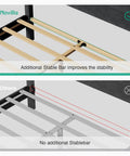Queen Bed Frame With Upholstered Linen Striped Headboard And Adjustable Height Wood Slat Support close-up of slat support design and stability comparison