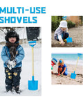 Kids digging with Kids Beach Shovel Set 3 Pack With Adjustable Lengths 19 To 31 Inches, Wood And Plastic Digging Shovels With D Handle
