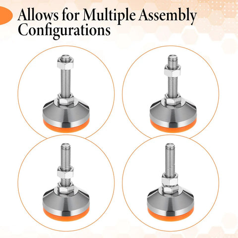 Heavy Duty Adjustable Leveling Feet Set 4 Pack Tough As Nails With 2.36 Inch Base Diameter M12 Thread Anti Slip Rubber Foot Levelers