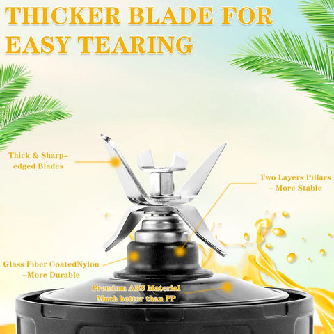 Two 24oz Replacement Cups With Lids And 7 Fin Blade For All In One Personal Blenders Includes 2 Spout Caps 5 In 1 Replacement Kit