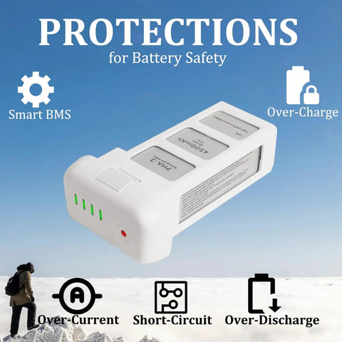Phantom 3 Battery Pack for DJI Drones 4500mAh 15.2V Intelligent Flight Battery 2 Pack detailed view with safety features