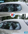 Before and after installation of Mazda CX 50 Matte Black Rear Window Trim Molding Covers ABS Injection Molded D Pillar Post Trims 2023-2026 CX50
