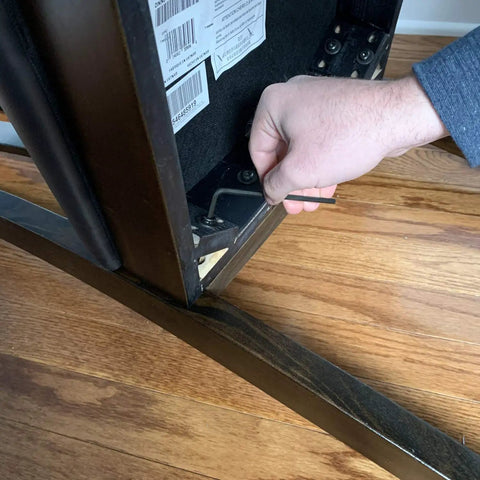 Person using 14 mm Long Arm Hex L Key Allen Wrench Long Series For Automotive And Home Use 9.15 Inch Long Arm on table assembly