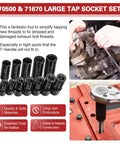 13 Piece Tap Socket Set Kit for Standard and Metric Taps with 70500 and 71670 sockets, shown in use with square drive tool.