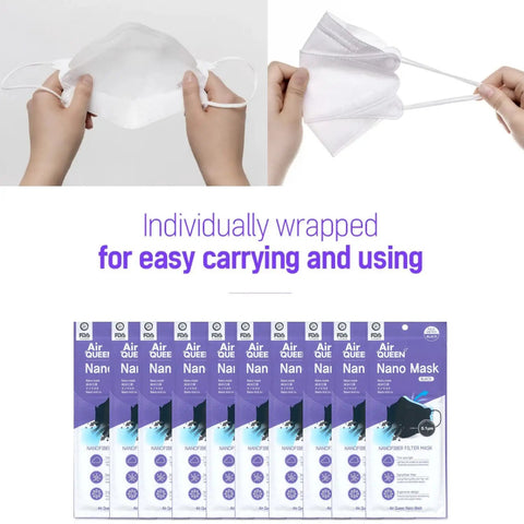Hands holding a Three Layer Nano Filter Face Mask For Adults Lightweight And Breathable Reusable Black Mask Pack Of Fifty displayed.