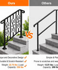 Heavy Duty Wrought Iron Porch Railing For Outdoor Stairs Rock Solid Adjustable Handrail with decorative design, 330 lbs capacity.