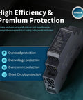 Ultra Slim Step Shape DIN Rail Power Supply 5V 2.4A 12W Switching Module showing protection features, anti-interference design.