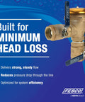 Bronze 1 Inch Heavy Duty Pressure Vacuum Breaker Backflow Preventer With Quarter Turn Shutoff NPT Connections on blue background