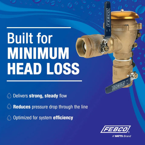 Bronze 1 Inch Heavy Duty Pressure Vacuum Breaker Backflow Preventer With Quarter Turn Shutoff NPT Connections on blue background