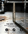 Get Your Broken Bolt And Stubborn Screw Repair Done Fast! hardened steel spiral screw extractor on metal surface with stripped bolts