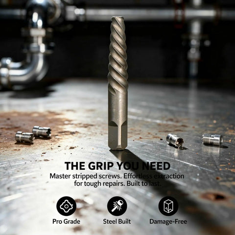 Get Your Broken Bolt And Stubborn Screw Repair Done Fast! hardened steel spiral screw extractor on metal surface with stripped bolts