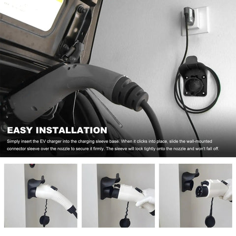 EV Charger Holder Wall Mount For SAE J1772 Cables, Cord Hanger with cable inserted, showing installation process