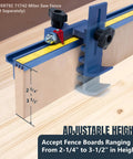 Top Shelf Adjustable Swing Flip Stop With Universal T Track Fence Rails And Dead On Pointer Indicator For Straight Rip Cuts On Miter Saws Router Tables And Band Jigs No Nonsense Shop Gear showing adjustable height feature and measuring scale.