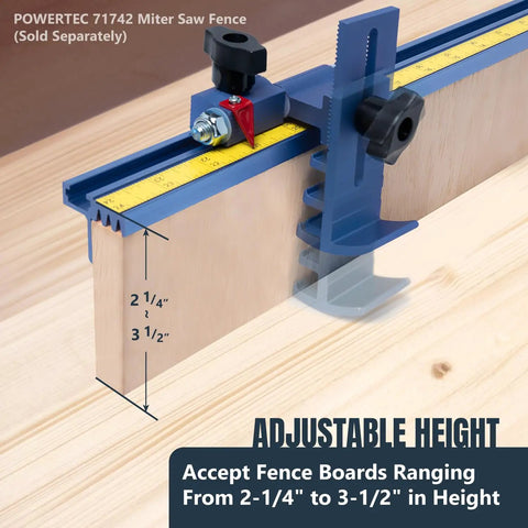 Top Shelf Adjustable Swing Flip Stop With Universal T Track Fence Rails And Dead On Pointer Indicator For Straight Rip Cuts On Miter Saws Router Tables And Band Jigs No Nonsense Shop Gear showing adjustable height feature and measuring scale.