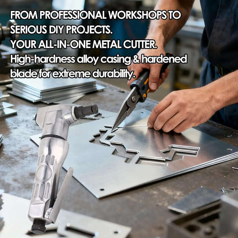 Beast Pro Grade Portable Pneumatic Metal Nibbler Cutter With High Hardness Blade in use on metal sheet in workshop