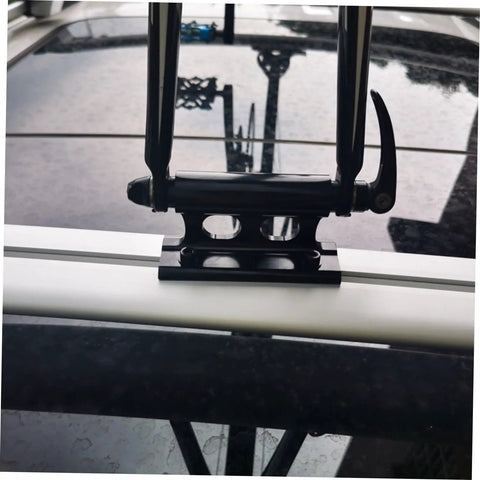 Close-up of Quick Release Bike Roof Mount For Roof Racks Heavy Duty Iron Construction Stable Fork Carrier on car roof