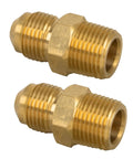 Three Eighths Inch Male Flare To Three Eighths Inch NPT Male Brass Tube Fitting Half Union Coupling Flared Connector For Propane Gas Fuel Refrigeration Durable Brass Pipe Connector 2 Pack, two brass fittings