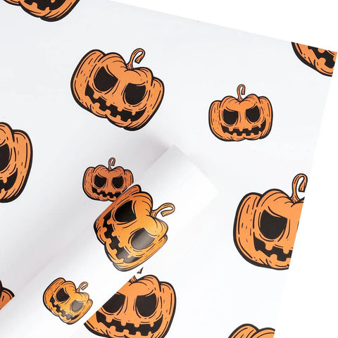 Halloween Flower Wrapping Paper Pack With Waterproof Jack O Lantern Pumpkin Pattern for bouquets and gifts