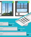 Window Vent Kit for 3 Inch and 4 Inch Ducts, Universal Vent Port With Adjustable Window Seal And Louvered Air Vent Cover shown installed