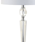 27 Inch Clear Crystal LED Table Lamp Set of 2 for Living Room or Bedroom with Chrome Base and White Linen Drum Shade