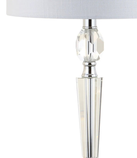 27 Inch Clear Crystal LED Table Lamp Set of 2 for Living Room or Bedroom with Chrome Base and White Linen Drum Shade