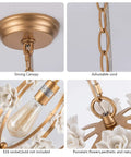 Gold Pendant Light Fixture With Adjustable Chain For Girl Room, Nursery And Bedroom, Totally Elegant White Flower Chandelier details