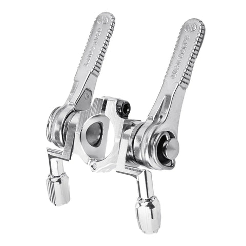 Stem Mount Shifter Set 22.2mm For Old School Vintage Bikes Left And Right Pair Silver 8 9 10 Speed Compatible With Zeoss Sticker DP3175 ZEO Great For Touring Builds