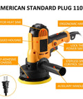 Variable Speed Buffer Polisher Kit with removable handle, showing ergonomic design, American plug, and multifunctional switches.
